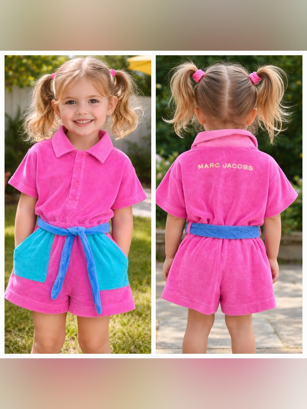 Marc Jacobs Girls Pink Terry Cloth Romper Outfit Size 4 Dress Designer Boutique